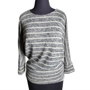 Forever 21 stripe dolman sleeve knit top women's S/P gray cream banded hem